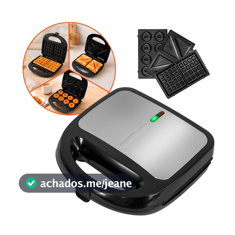 Sanduicheira Elétrica 3 Em 1 Antiaderente Para Sanduíche Grill Waffle E Donuts 850W 110V 220V