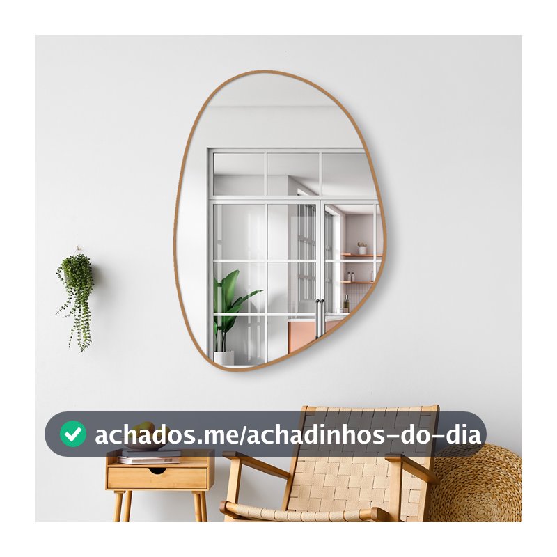 Espelho Orgânico 60x40 Couro + Suporte Banheiro / Sala / Quarto