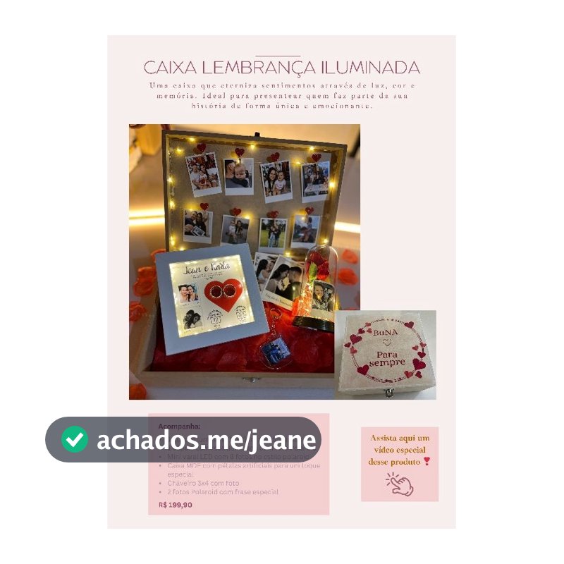 caixa para presente personalizada MDF iluminada com varal de fotos LED - presente romântico natal, dia dos namorados