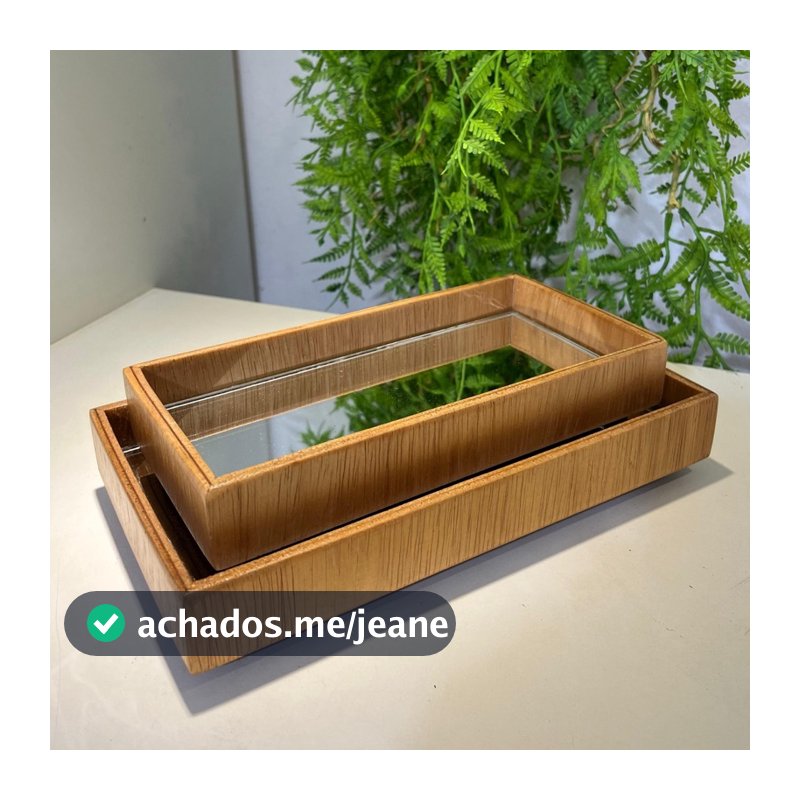 KIT BANDEJA DE MADEIRA RETANGULAR ESCURA - Decorativa Espelho Decoração Aconchegante Organizadora