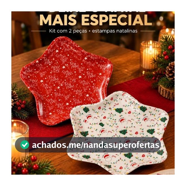Kit 2 Bandejas Plasticas Natalinas em Formato de Estrela – Decoração de Mesa de Natal Festivas Medidas 23cm x 21cm