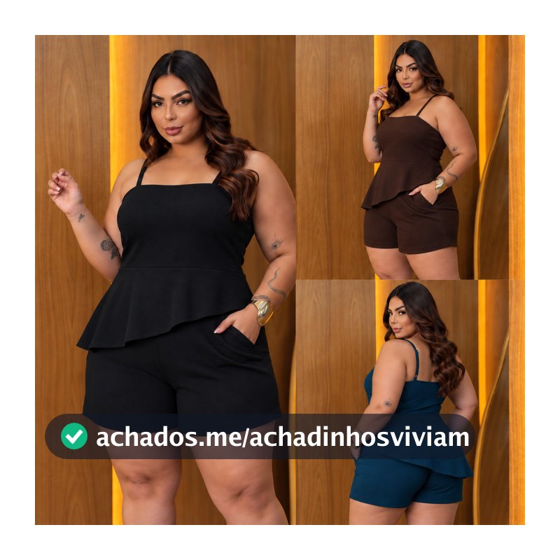 Conjunto Feminino Plus Size Elegante e Casual Assimétrico Duna Blusa Elástico e Shorts Curto Moda Verão Confortável  -