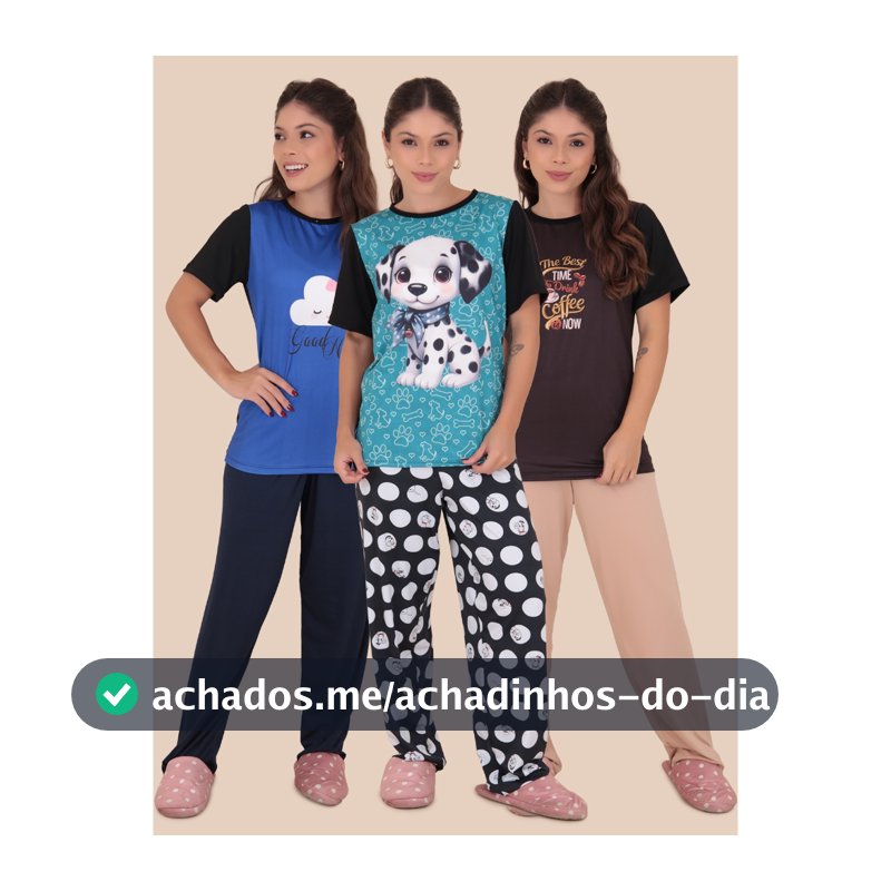 Kit 3 Pijamas Manga Curta Virginia Coleção Calça E Blusa Manga Curta