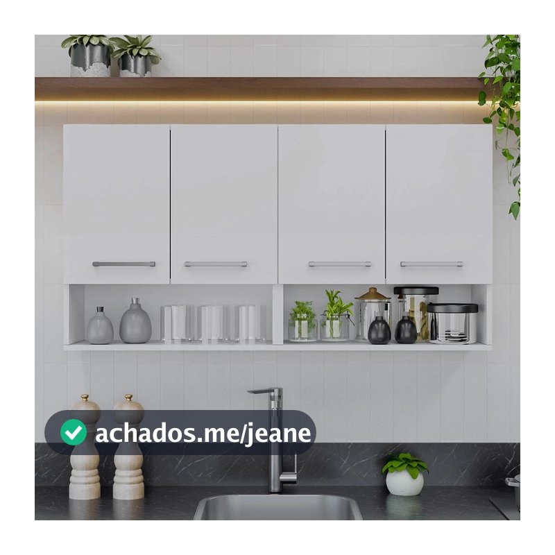 Armário Suspenso de Cozinha com Nicho e 3 ou 4 Portas Click Forte