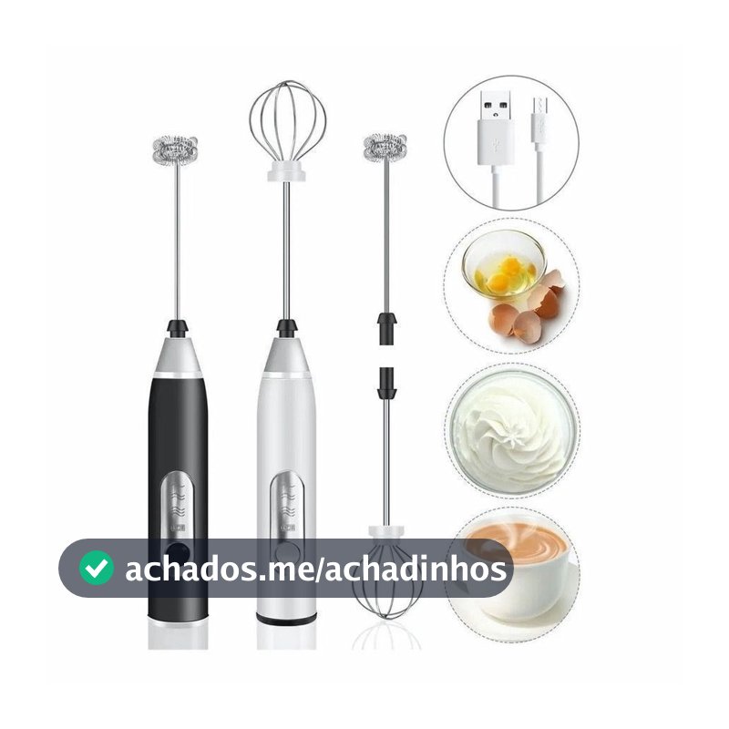 Batedor Misturador Mixer Elétrico para Bebidas Leite Café Clara de Ovo 2 em 1