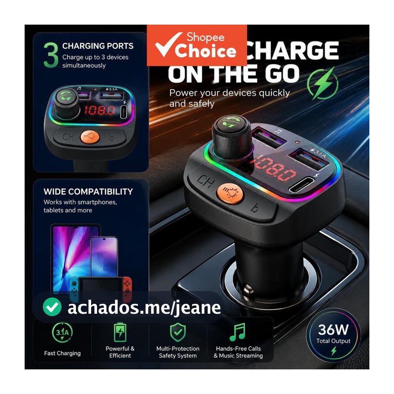 Transmissor Fm BLUETOOTH Sem Fio Para Carro Dual USB Carregamento Rápido Chamadas Viva-Voz U Disk Reprodução De Música