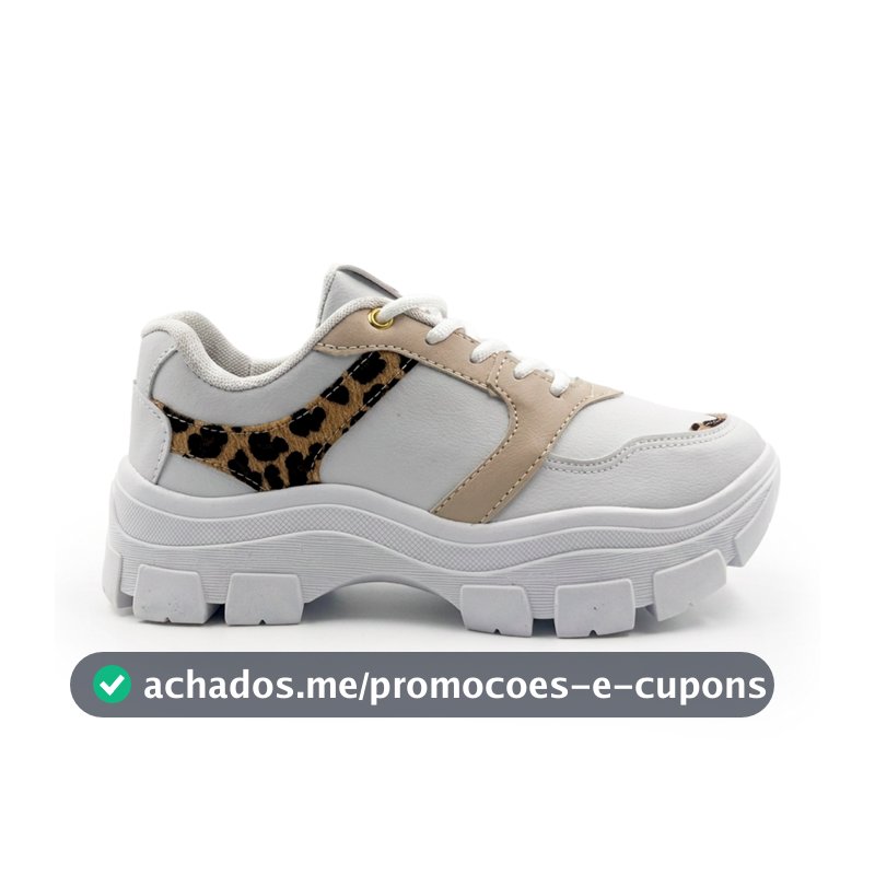 Tênis Chunky Feminino Onça Branco Casual Plataforma Tendência 2026 Sola Alta - FIQUE ALTA