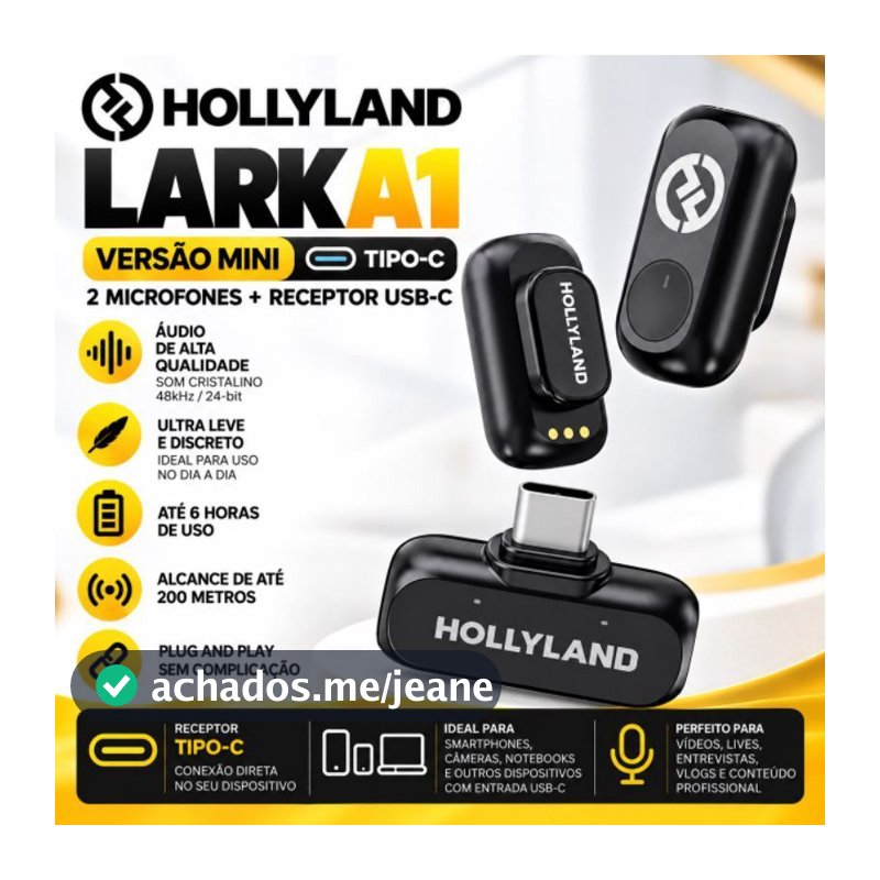 Microfone de Lapela sem fio Hollyland Lark A1 Versão Mini Duo Tipo-C Original Lacrado