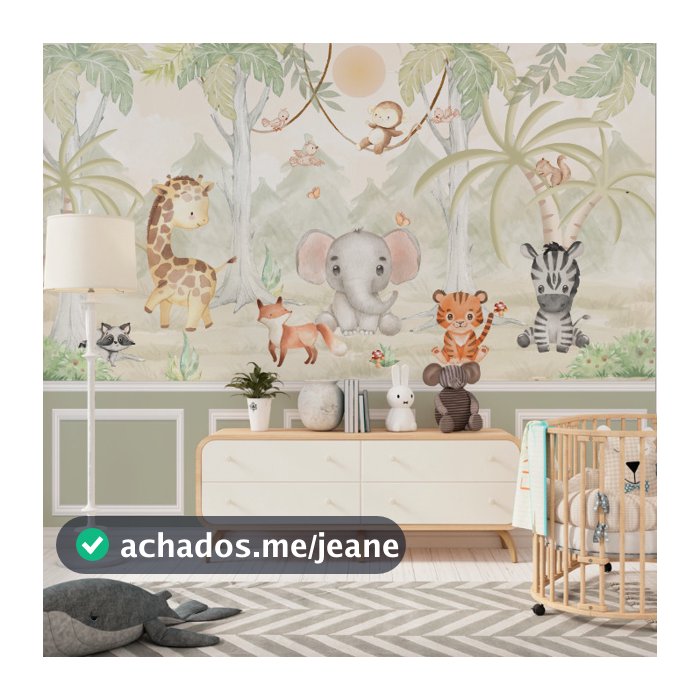 Papel de Parede Expedição na Selva - Inspiração Natural para Quarto Infantil e Área de Brincar