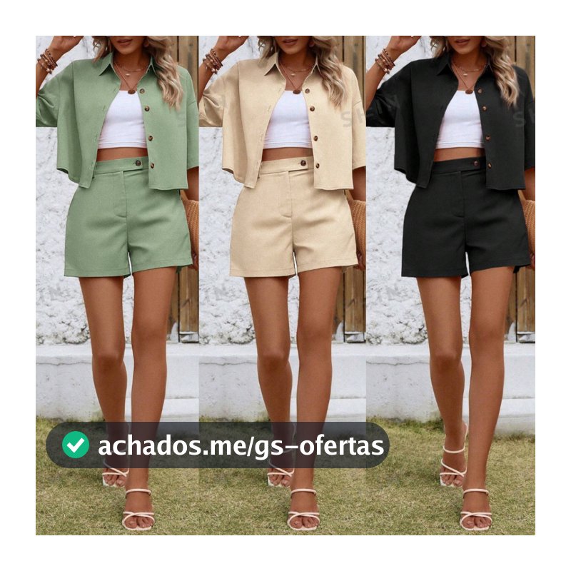 Conjunto Feminino Alfaiataria LEVEL Varias Cores Camiseta e Short Verão