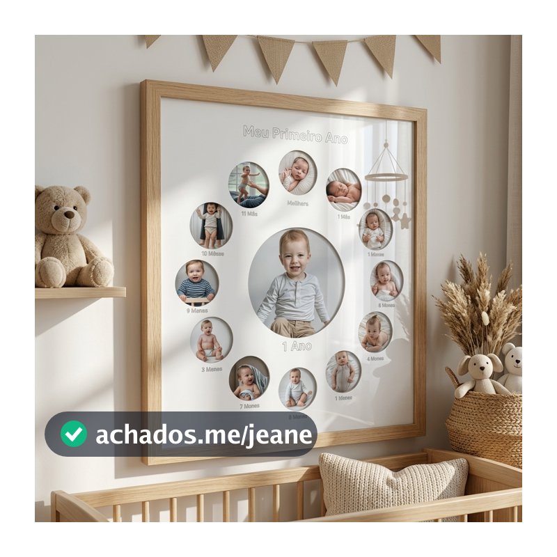 porta retrato 12 meses fotos crescimento  primeiro ano enfeite infantil decoração quarto de bebê