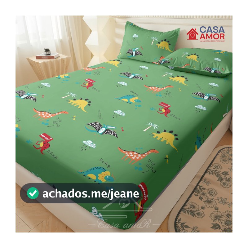Jogo De Lençol Dinossauro 03 Peças SOLTEIRO/ CASAL/ QUEEN Micro percal  Estampado