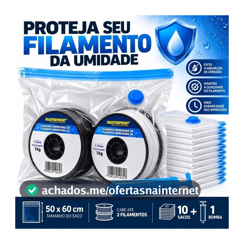 Kit 5/10 Sacos a Vácuo Filamento 3D para Proteção da Umidade 50x60cm + Bomba Manual