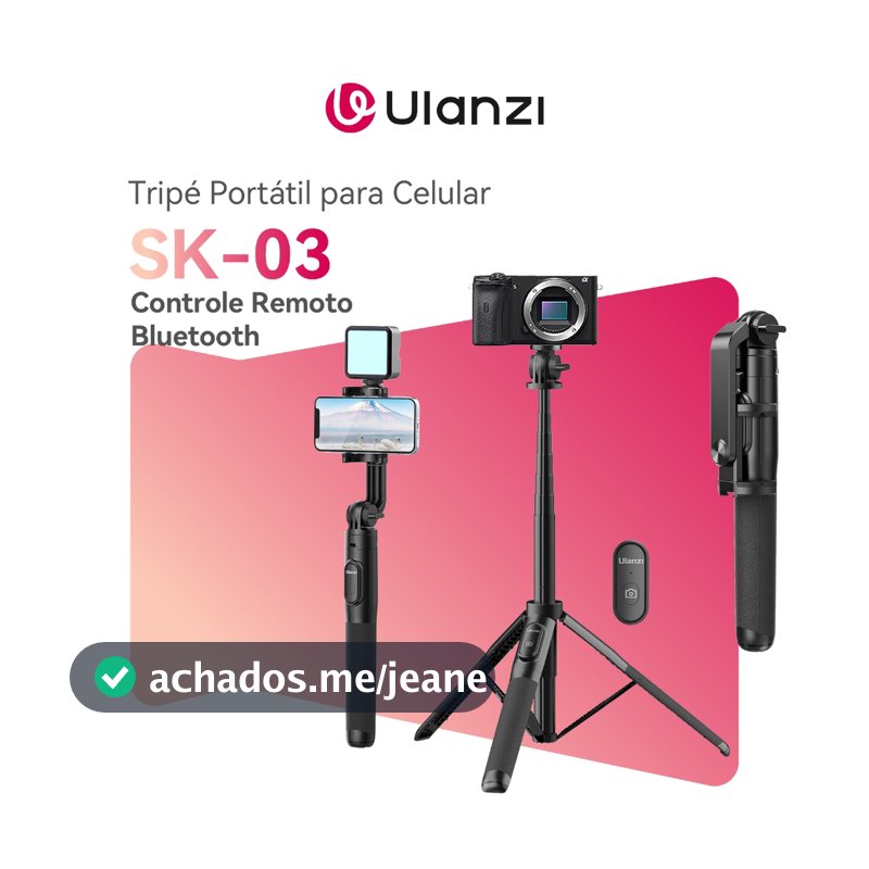ULANZI SK-03 Tripé Bastão de Selfie 162cm, para Smartphone com Controle Remoto Bluetooth, Rotaç