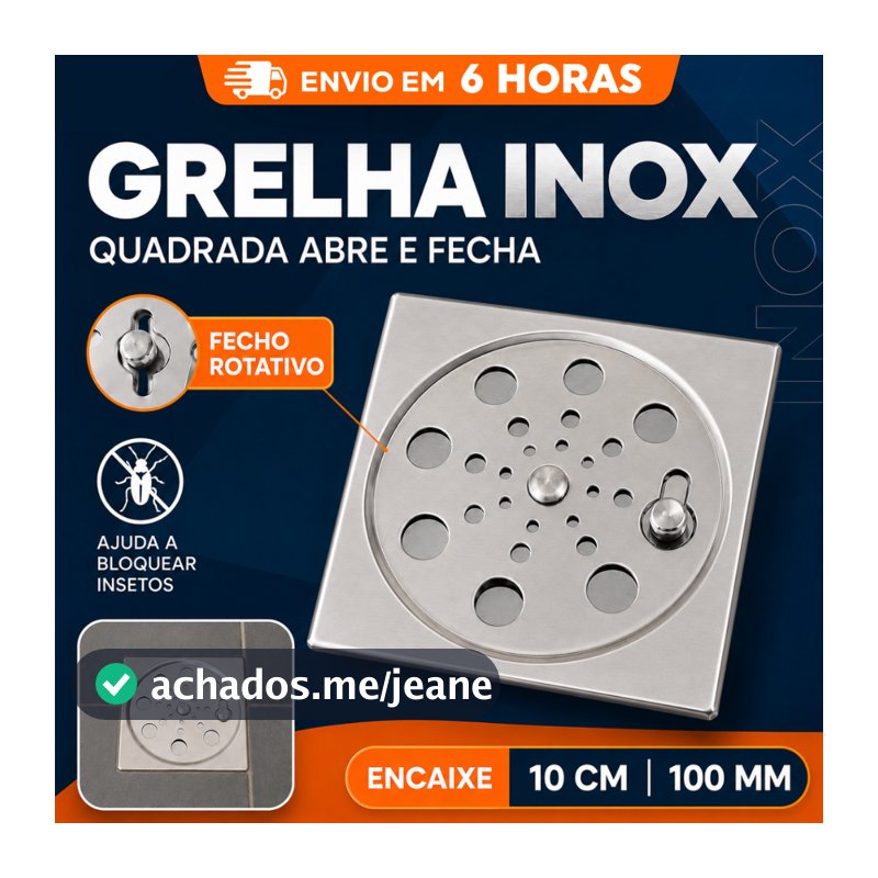 Ralo Tampa Grelha Inox Quadrada 95mm 10cm 100mm Abre Fecha Anti Odor Insetos Banheiro Box Cozinha