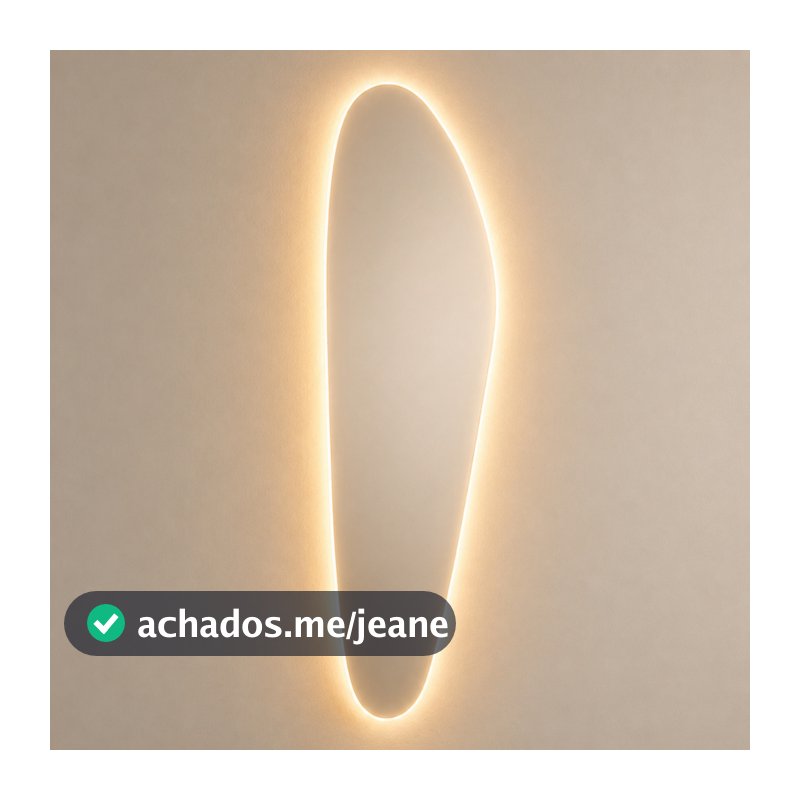 Espelho Orgânico Assimétrico de Parede 44x160cm Corpo Inteiro com LED Amarelo Grande Decorativo
