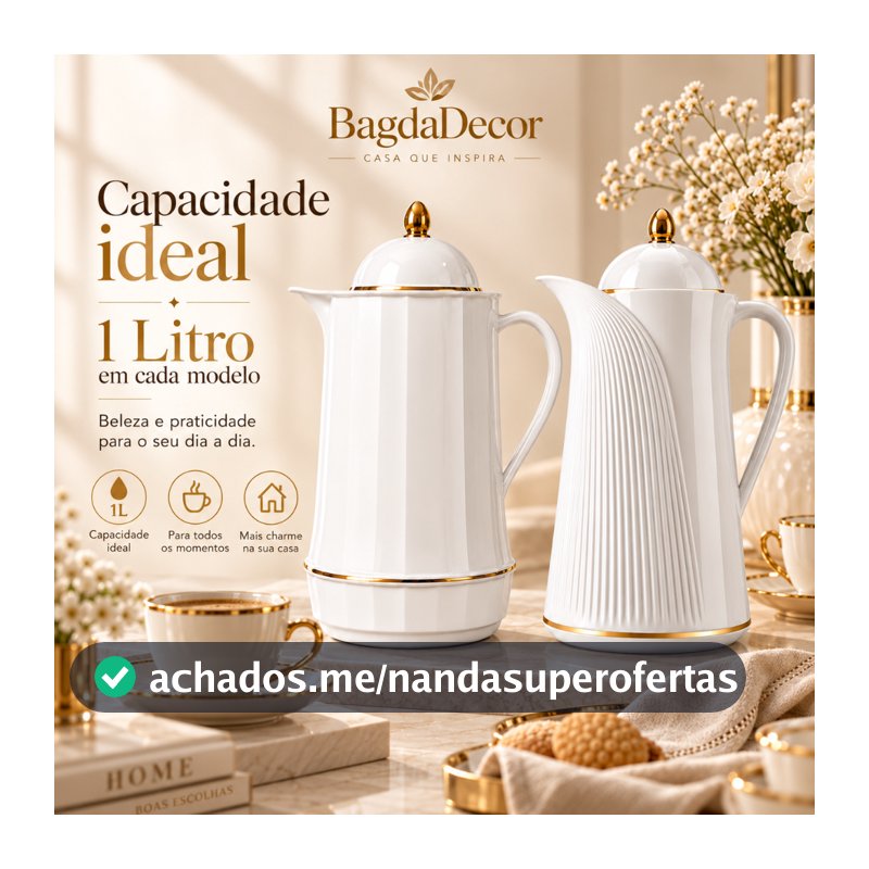 Garrafa Térmica Elegante 1L com Vedação Segura e Interior de Vidro Café Chá | BagdáDecor
