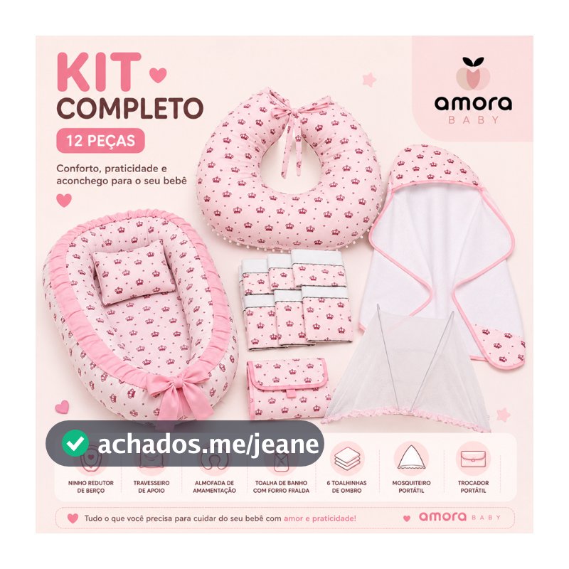 Kit Ninho Redutor De Berço 12 Peças Completo Com Almofada Trocador Toalha E Mosquiteiro