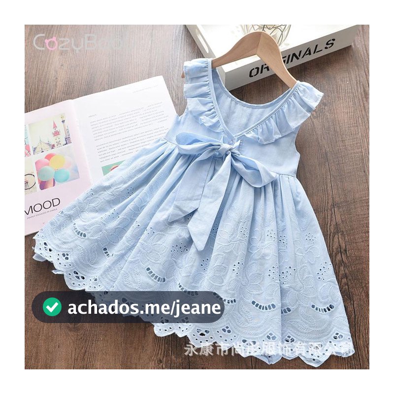 Vestido De Verão Cozybaby Summer Solid Girls Lace Hollow Out Laço De Renda