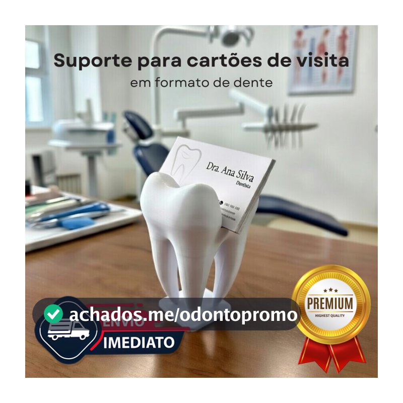 Suporte Porta Cartões de Visita Formato Dente p/ Dentista Recepção Consultório Branco Organizador 3D