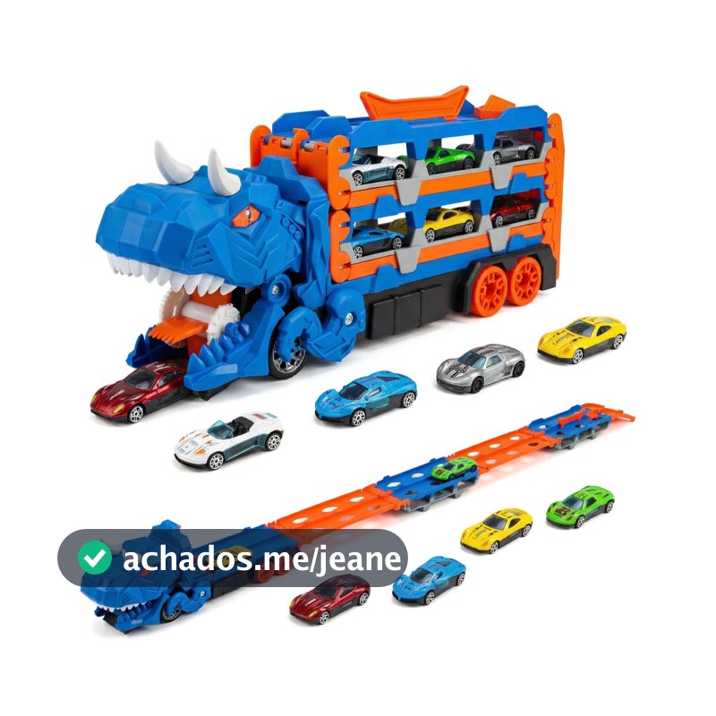 Caminhão Dinossauro 4 em 1 com pista e lançador, 6-12 carrinhos de metal