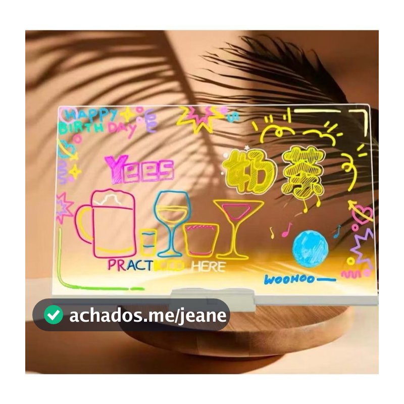 Luminária LED Quadro de Recados 3D 15x15 em Acrílico USB Abajur Decorativo para Escrever com Caneta para Quarto Sala Esc