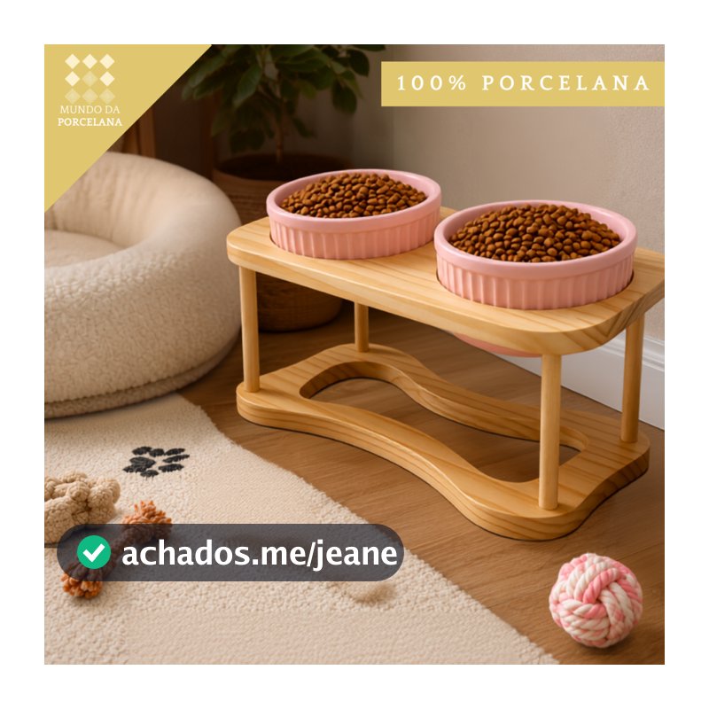 Comedouro Duplo Porcelana Elevado Gato Cão Cachorro Bebedouro Petshop