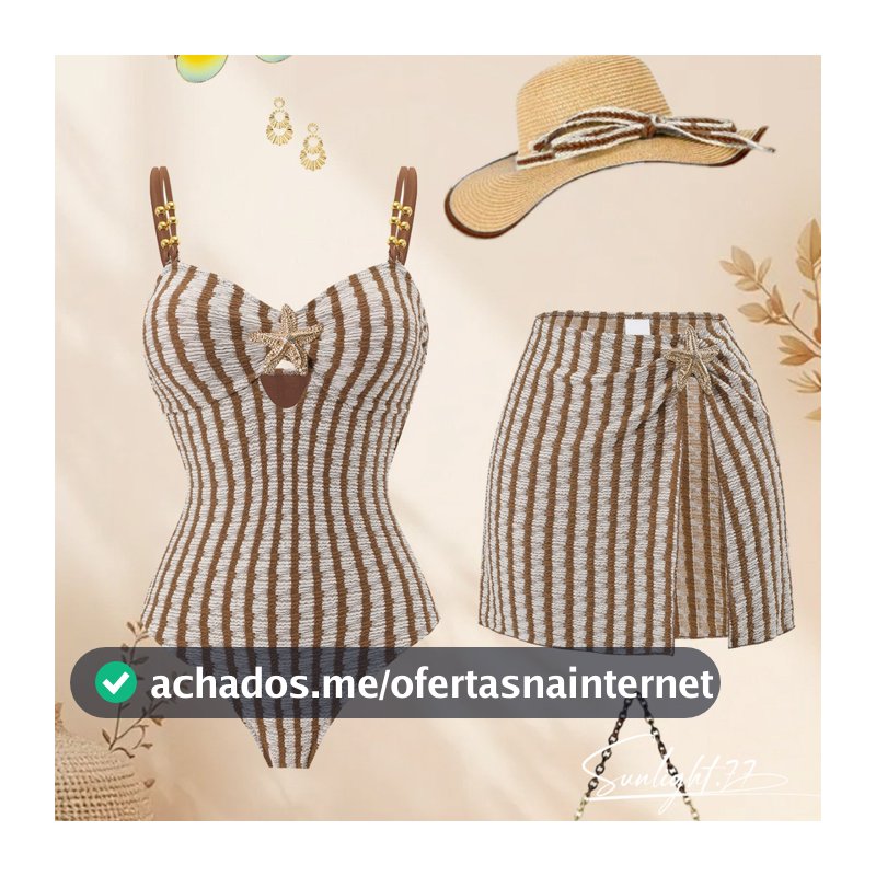 Maiô feminino listrado marrom elegante, estilo boêmio e sensual + saia curta