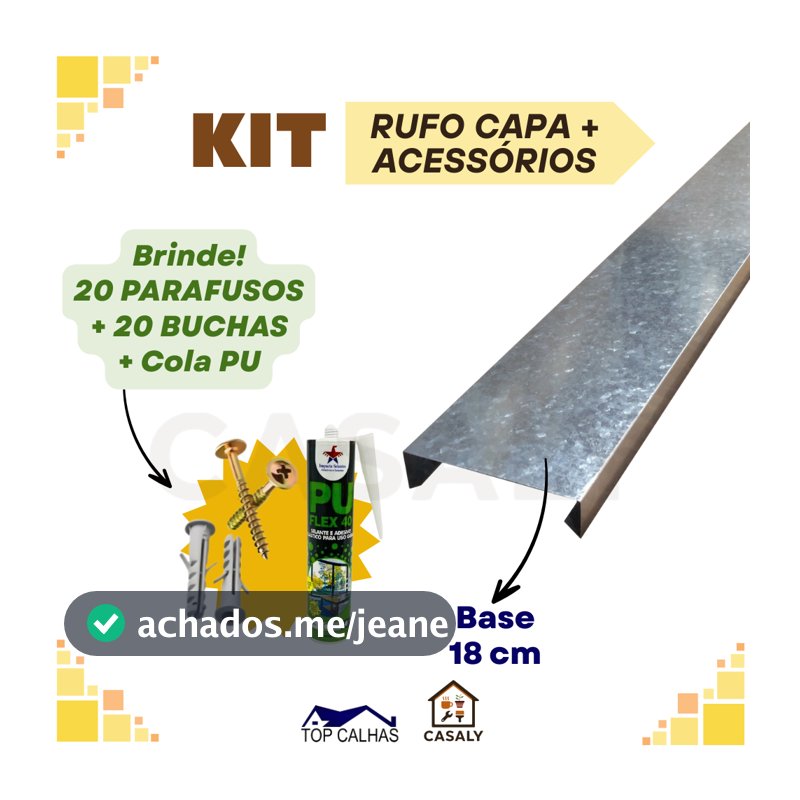 KIT Rufo Capa Galvanizado | + BRINDE | 2 a 5 Peças | Proteção Muro | Sem Umidade | Comprimento 95 cm