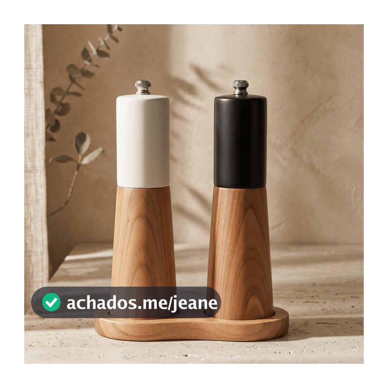 Jogo 2 Moedores Sal E Pimenta Madeira Com Base Suporte Saleiro Pimenteiro Manual Mesa Posta 16cm