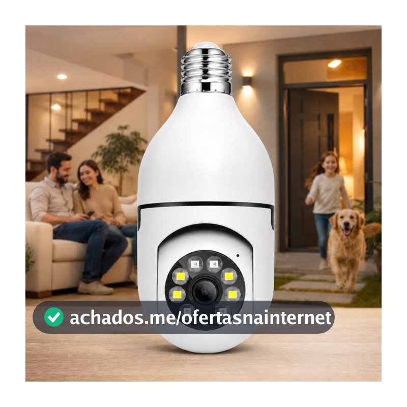Câmera Lampada Giratória 360º Monitoramento em tempo real design discreto e moderno Conexão WiFi