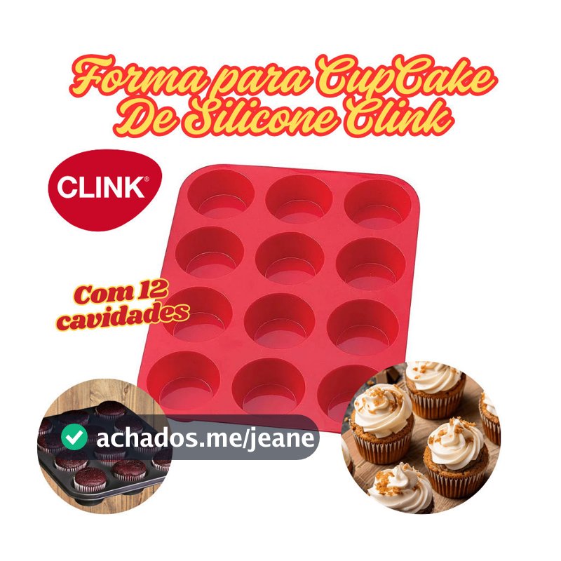 Forma De Silicone Clink 150G CupCake Bolo 29x23Cm Multicolorido Molde 12 Cavidades Doces