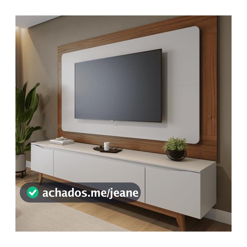 Rack com Painel para TV até 75 Polegadas MDF 185cm x 187,9cm Pés em Madeira Maciça Flynt Oslo Bege