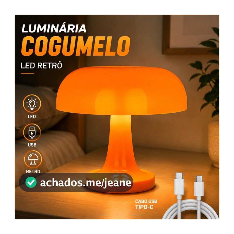 Abajur de Led Cogumelo Luminária Retrô USB para Estudo Quarto Sala Decoração Vintage