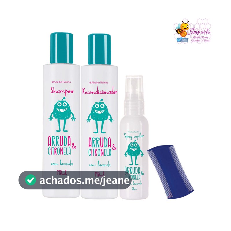 Mata Piolho Shampoo, Recondicionador e Spray Antipiolho Arruda Citronela Mata Lêndeas Abelha Rainha