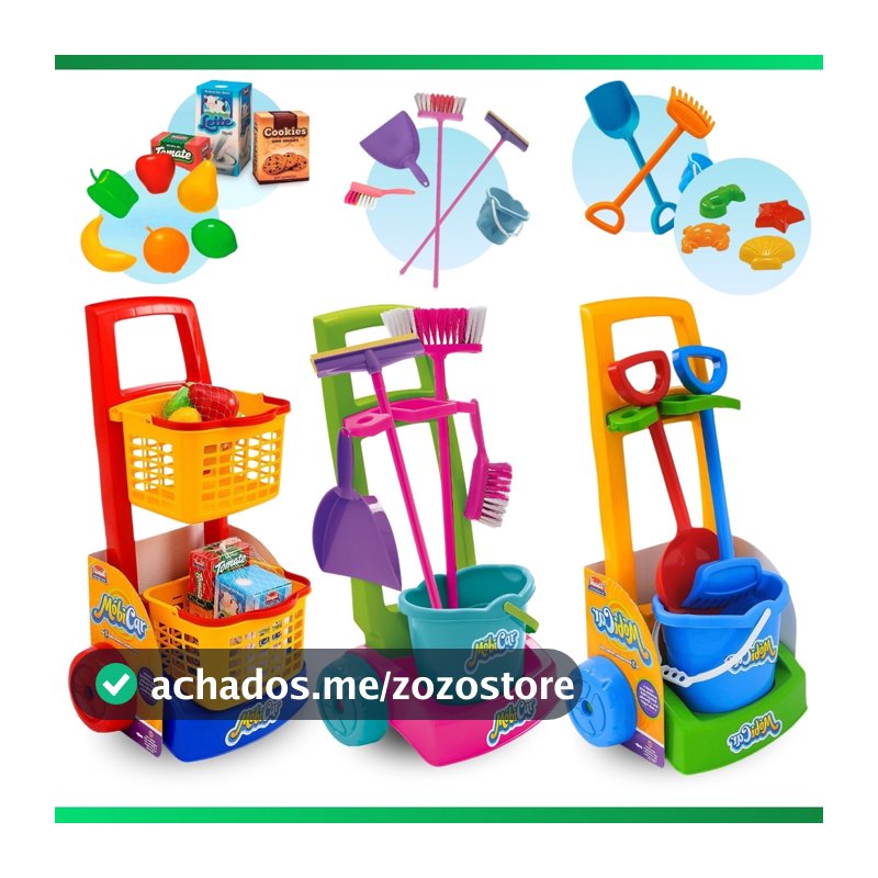 Brinquedo Infantil Mercadinho Praia e Limpeza Faz de Conta com Acessórios Balde Rodo Menino Menina