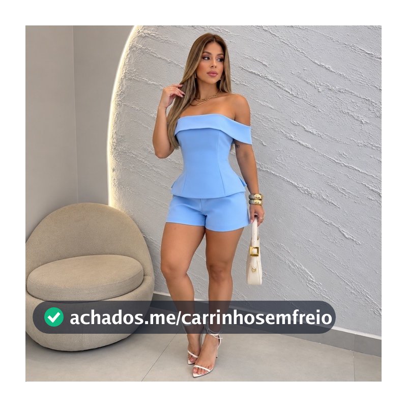 Conjunto Feminino Alfaiataria Blusa Tomara Que Caia Ombro a Ombro com Short Elegante Moda Feminina