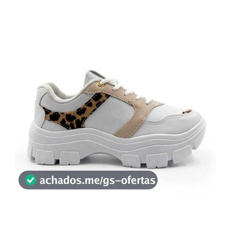 Tênis Chunky Feminino Onça Branco Casual Plataforma Tendência 2026 Sola Alta - FIQUE ALTA