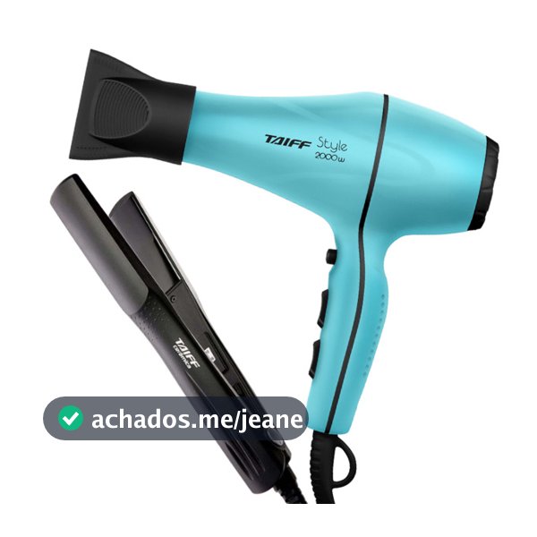 Combo Taiff Style Secador 2000W Azul Tiffany + Chapinha Cerâmica 180°C Profissional Bivolt Original
