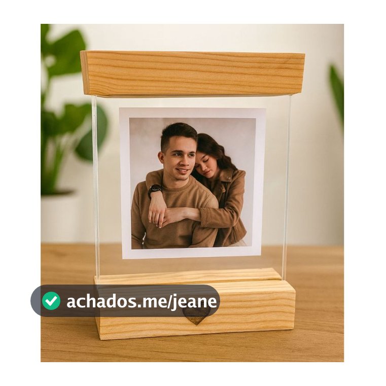 Porta Retrato com Base Madeira e Vidro Duplo Personalizado Presente Romântico Decorativo