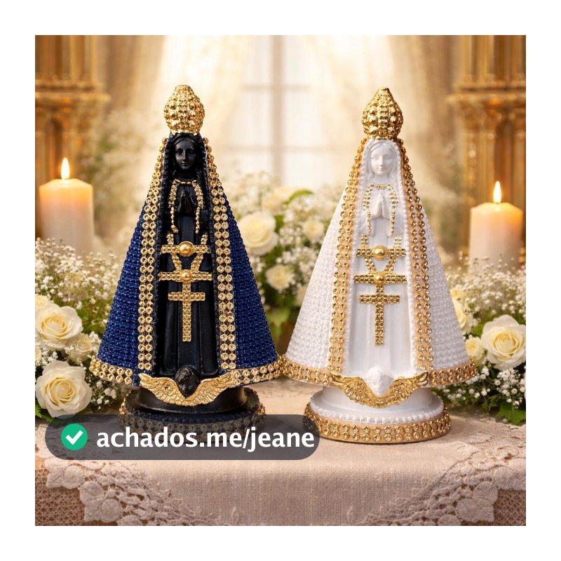 Imagem Nossa Senhora Aparecida Santa Decorativa com Strass 15cm (Azul ou Branca) – Acabamento Luxo