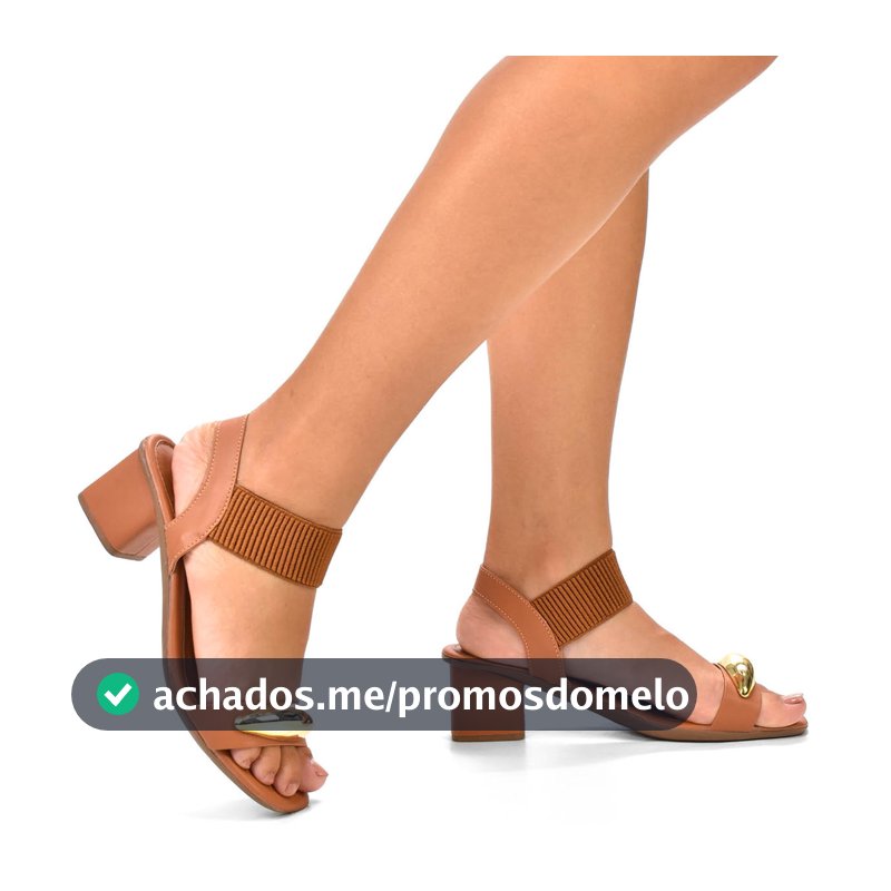 Sandália Feminina Confortável Salto Grosso Bloco Quadrado Elástico Gáspea Abs Dourado Confort