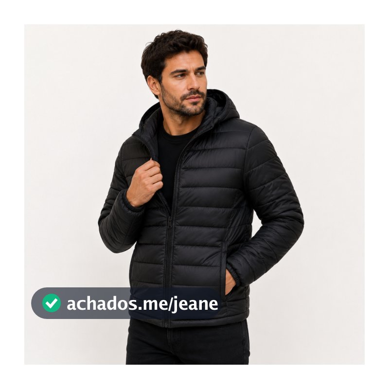 Jaqueta Masculina Puffer Bobojaco com Capuz Preta Corta Vento Impermeável de Frio Inverno Intenso Blusa Adulto Casaco