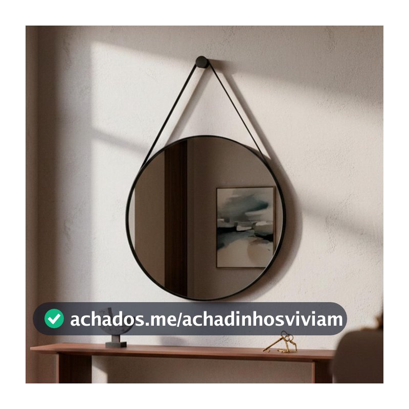 Espelho Redondo De Parede com Alça Espelho Em Couro 60cm Espelho para Banheiro Sala Quarto de Parede