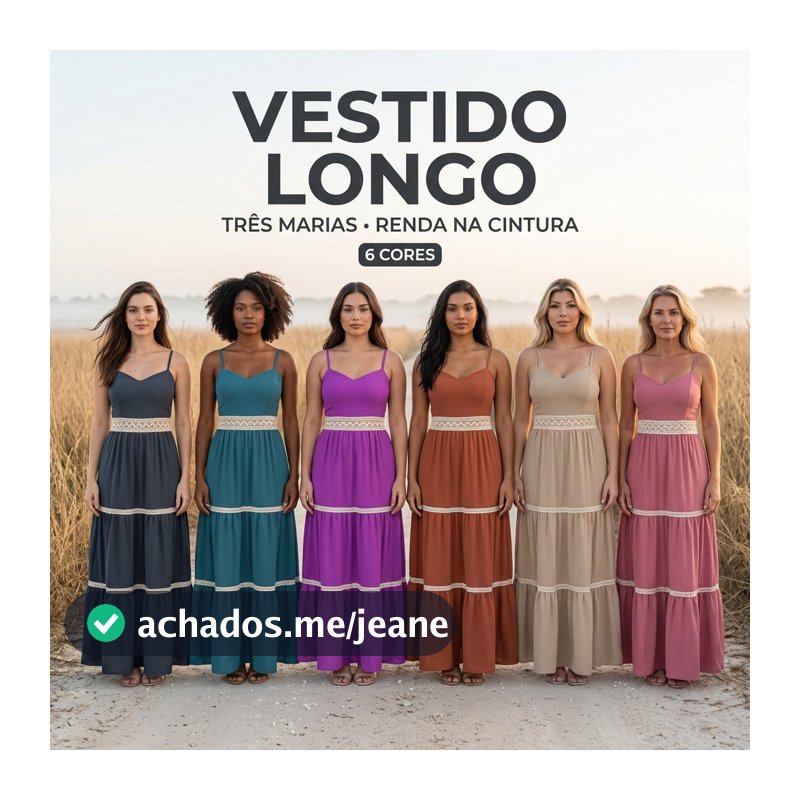 Vestido Longo Com Saia Em Marias e Alça Regulável Casual Feminino Elegante Confortável Festa