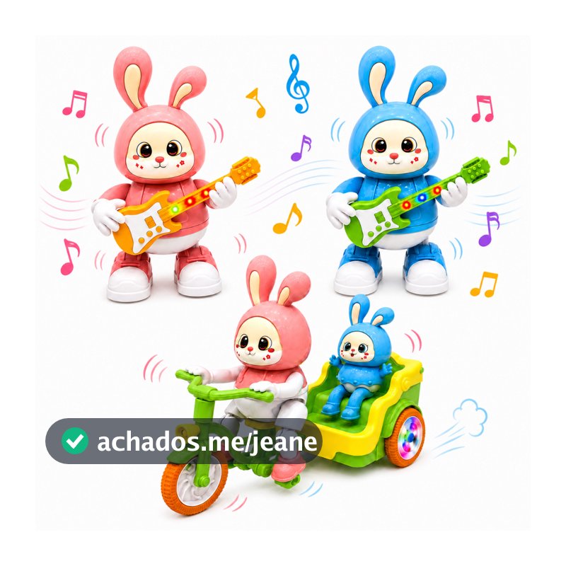 Coelho Guitarrista Dançante  com Som e Luz Brinquedo Crianças infantil robo
