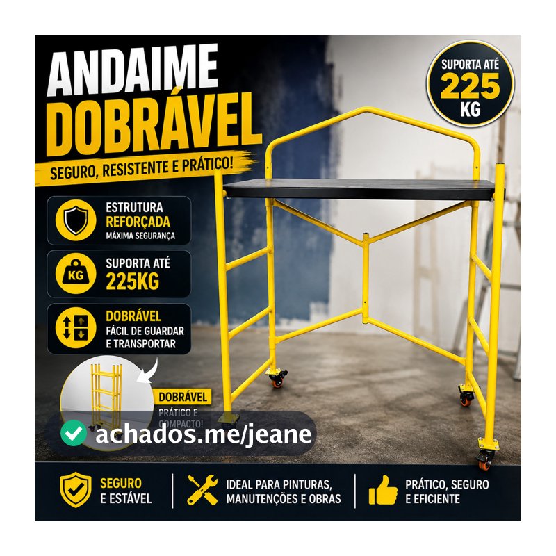 Andaime Dobrável Portátil Até 225kg 2 Plataforma Barra Segurança Pintor Obra Construção Wailer Tools