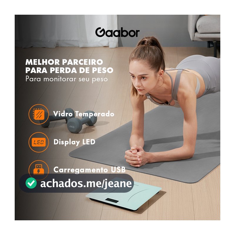 Gaabor Balança Digital  até 180kg LED HD Vidro Temperado USB para Casa e Banheiro Verde GWS-M03A