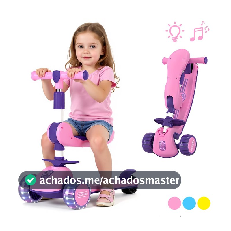 Patinete Infantil Dobrável com Luzes LED Brilhantes