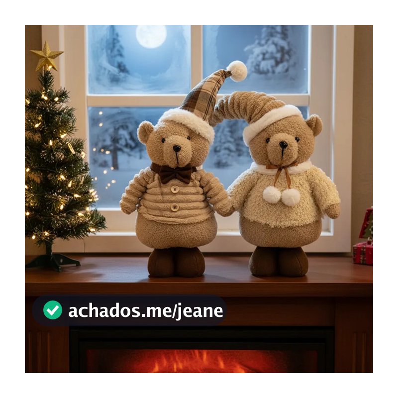 Casal Urso Pelucia Natalino Marrom E Bege 53cm Decoração